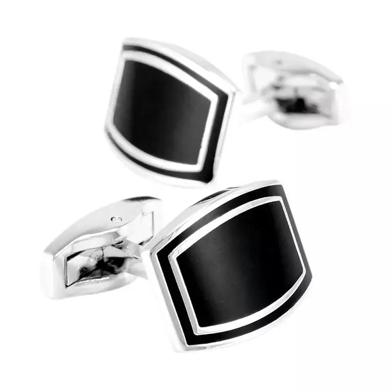 Black Enamel Oblong Silver Cufflinks
