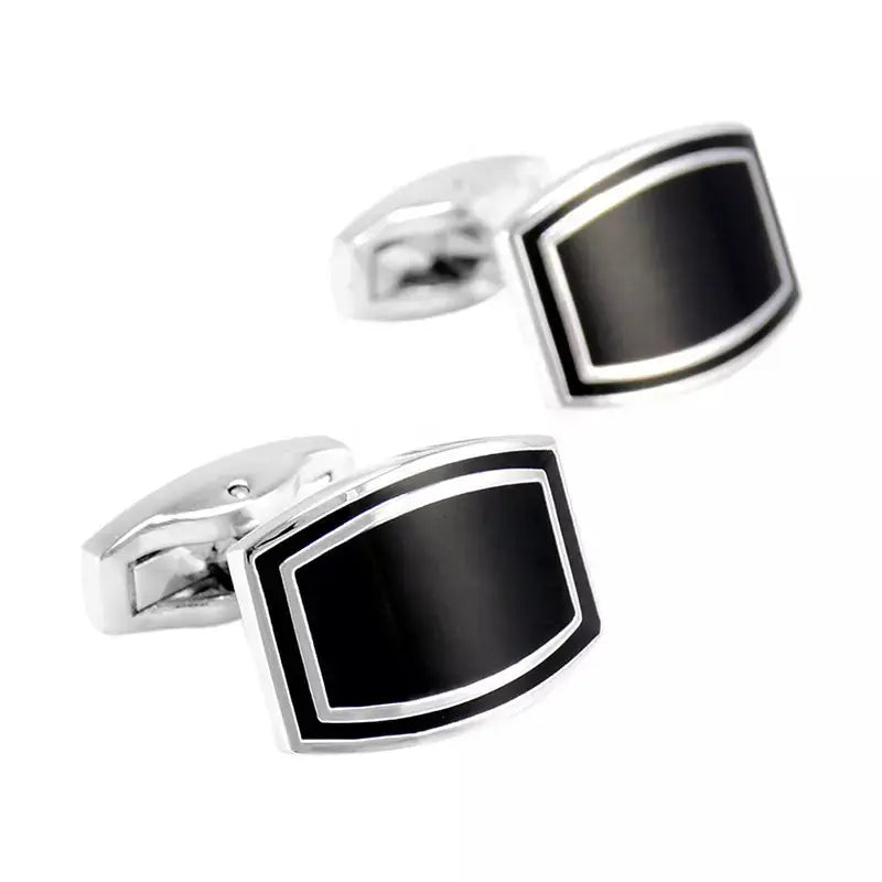Black Enamel Oblong Silver Cufflinks