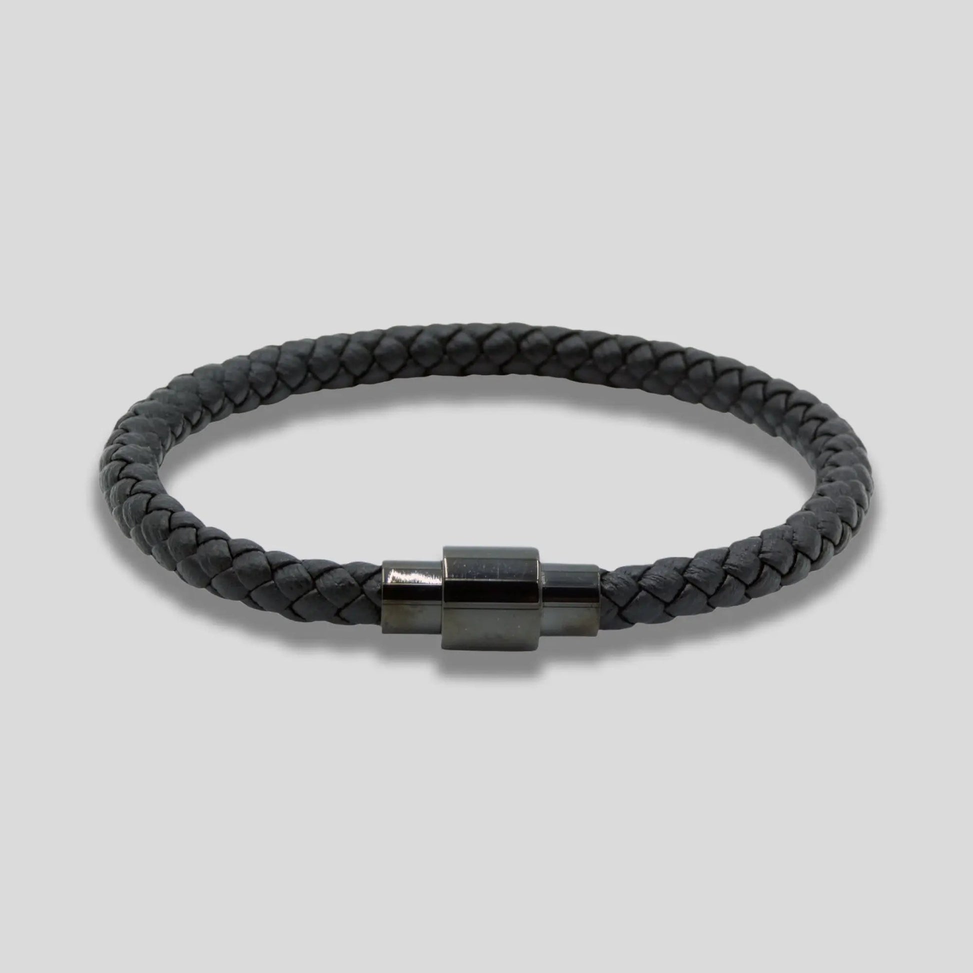 Black Genuine Leather Bracelet with Magnetic Clasp