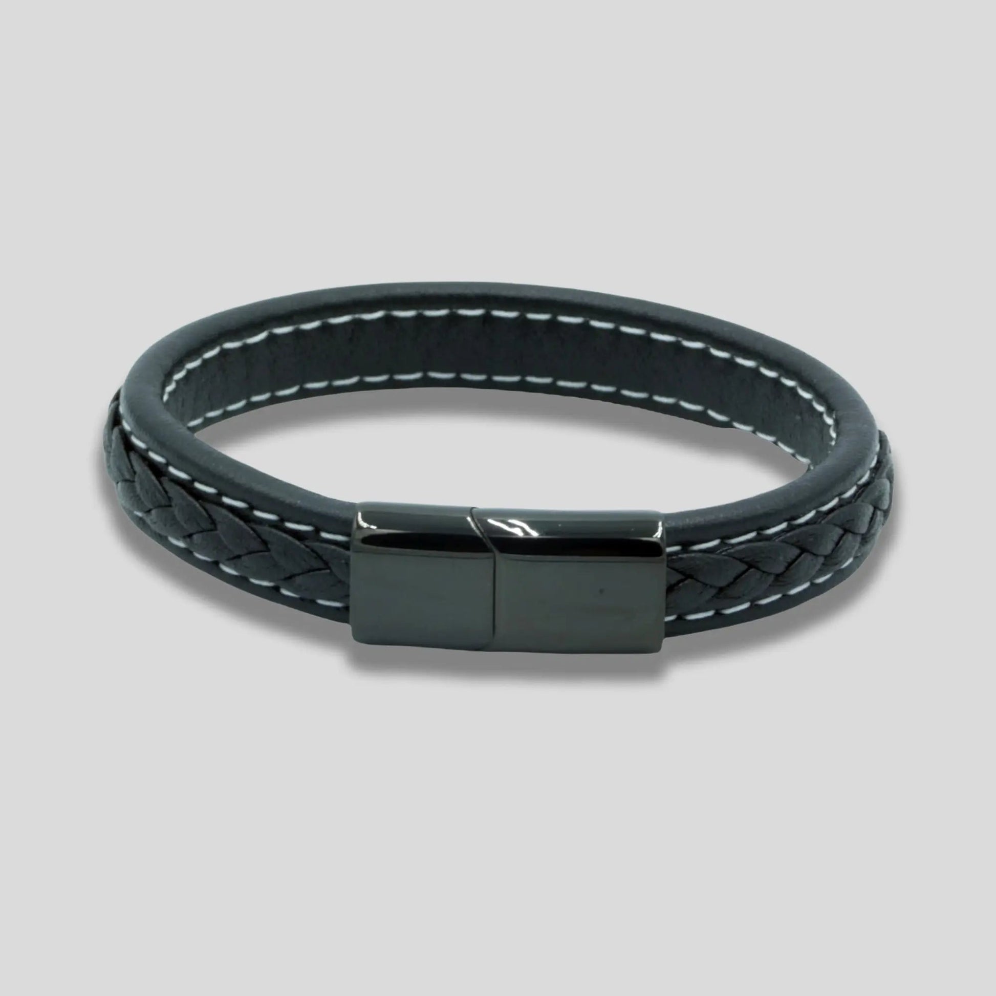 Black Leather Bracelet with Clasp