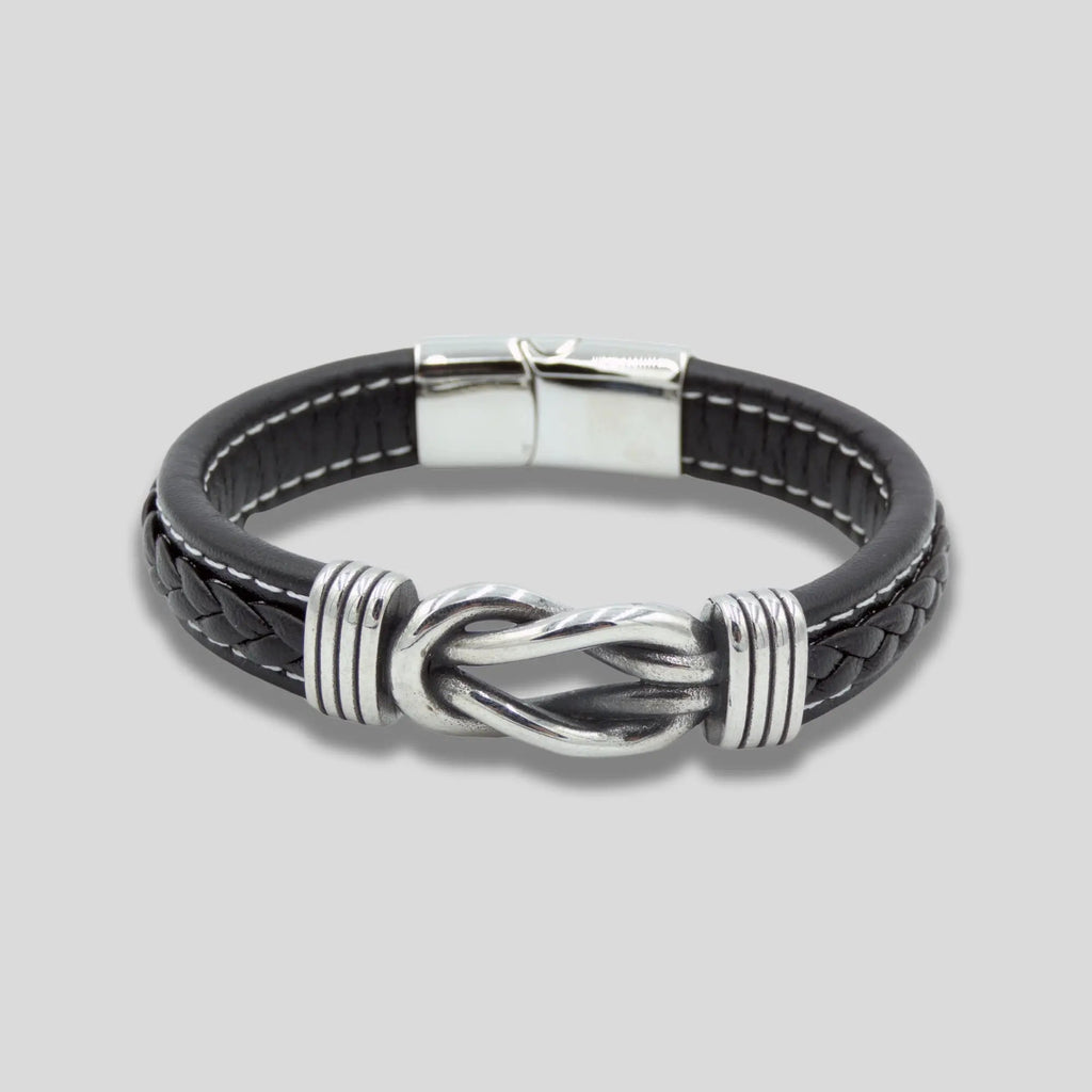 Black Leather Bracelet with Knot Detail