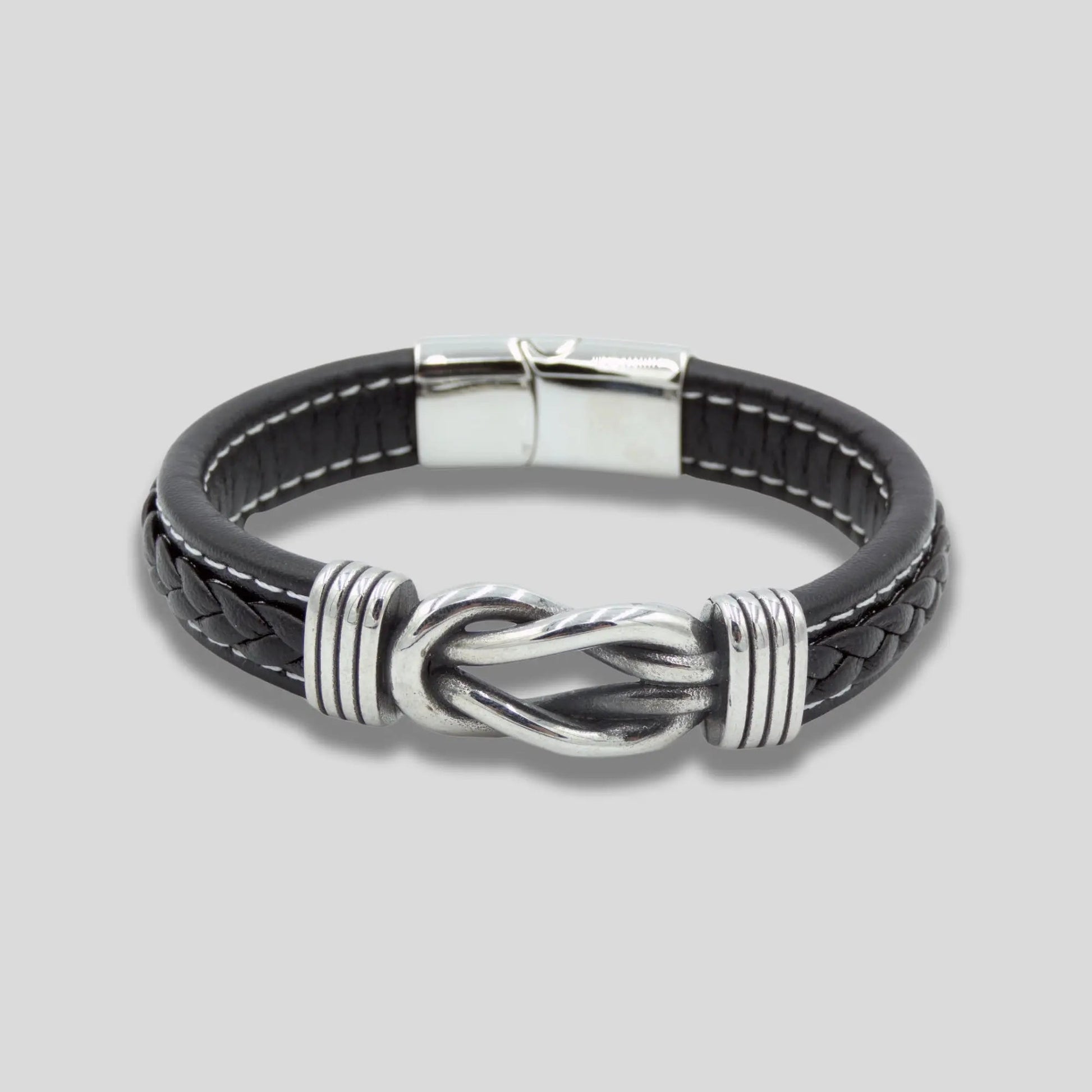 Black Leather Bracelet with Knot Detail
