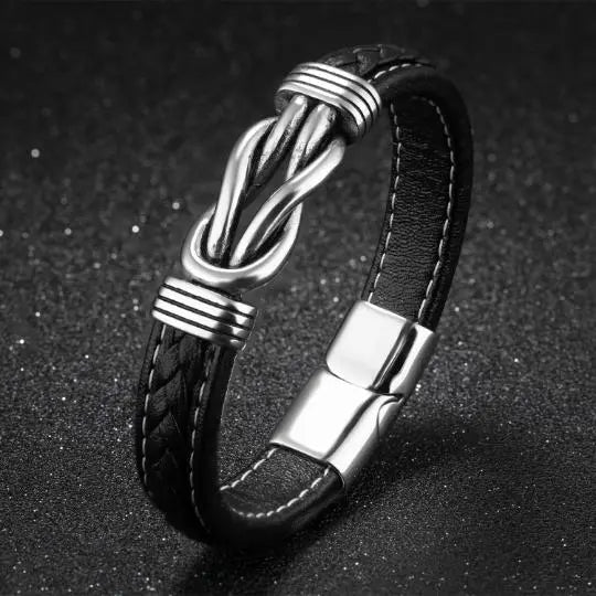 Black Leather Bracelet with Knot Detail