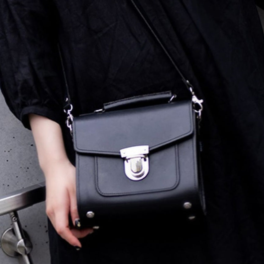 Handmade Black Leather Sugarcube Handbag