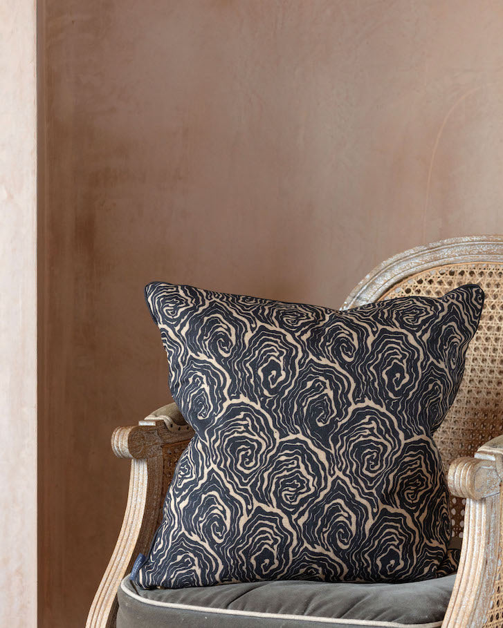 Oysters Monochrome Cushion in Cream and Black Linen