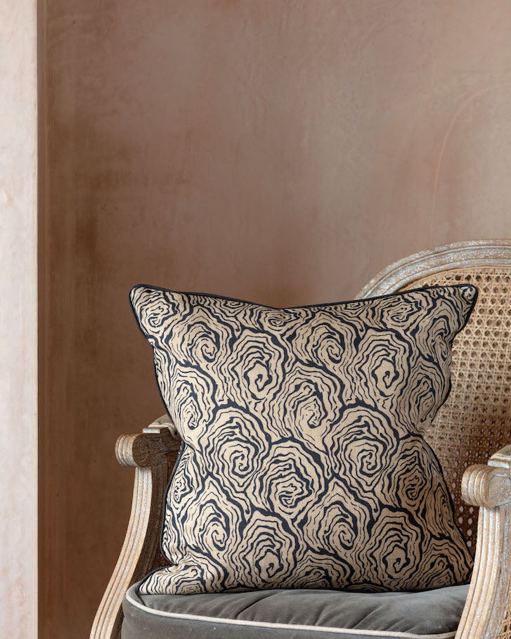 Oysters Monochrome Cushion in Cream and Black Linen