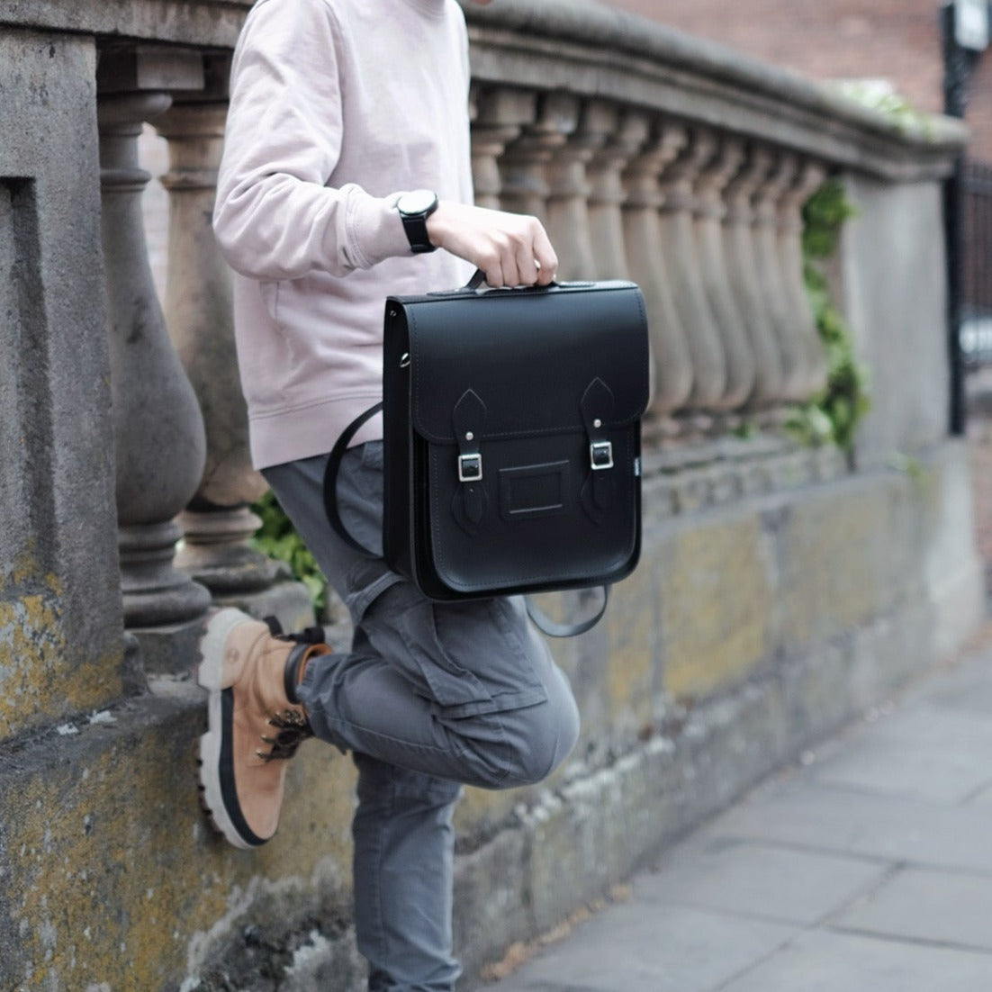 Handmade Leather City Backpack in Black