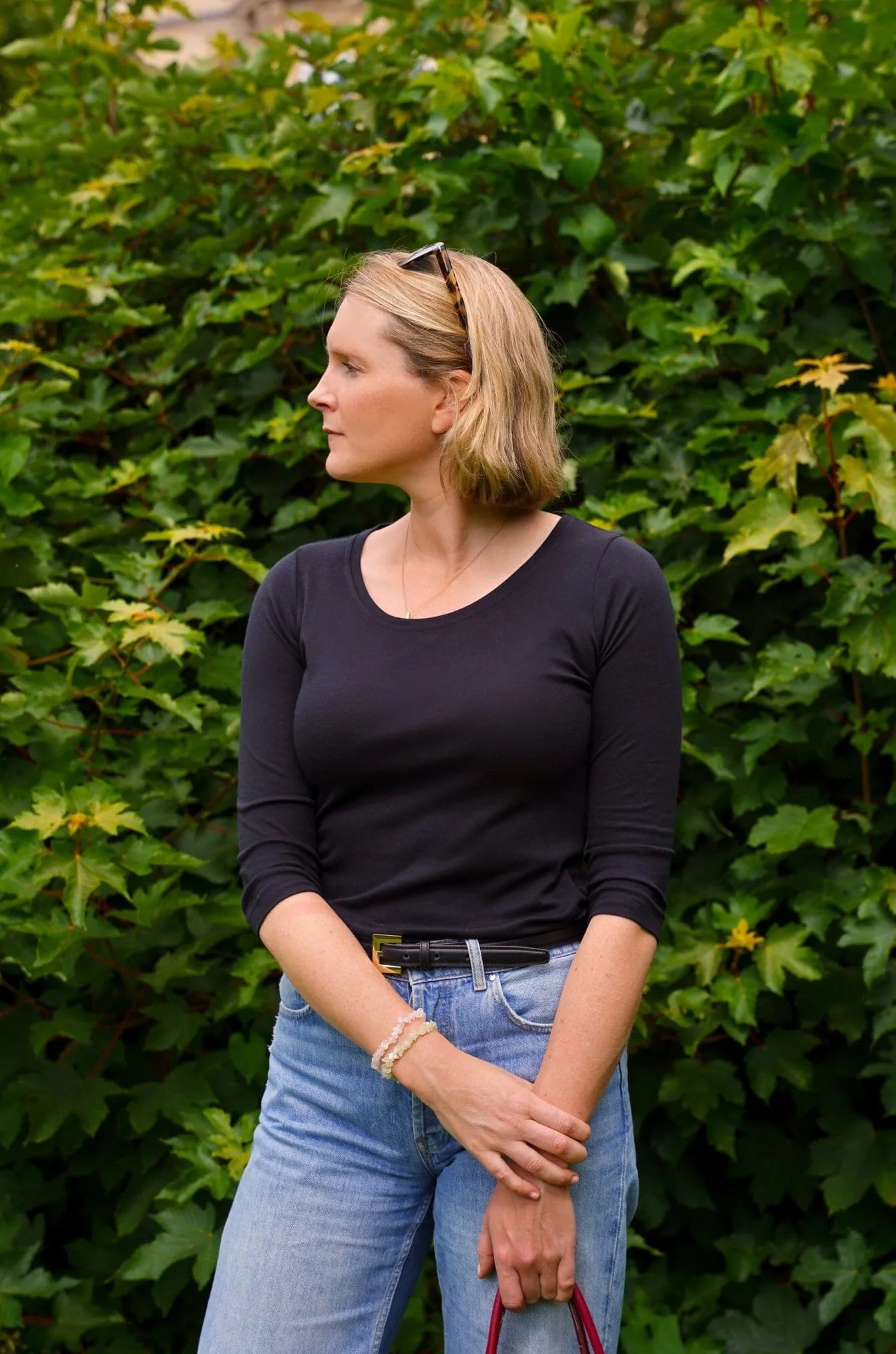 Three Quarter Sleeve Scoop Neck Cotton Modal Blend Tee