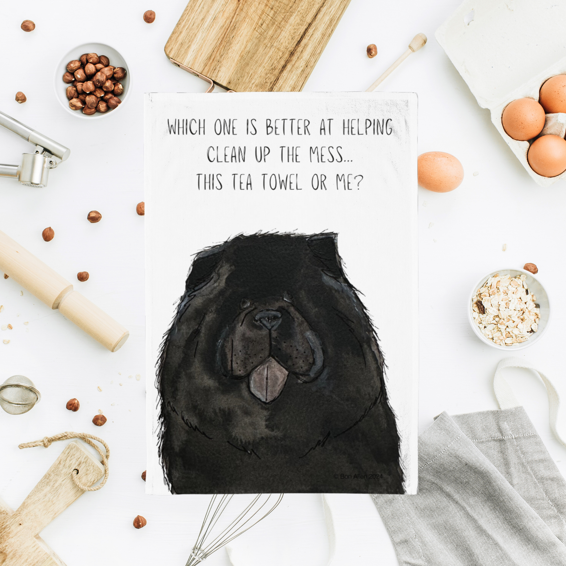 Black Chow Chow Tea Towel