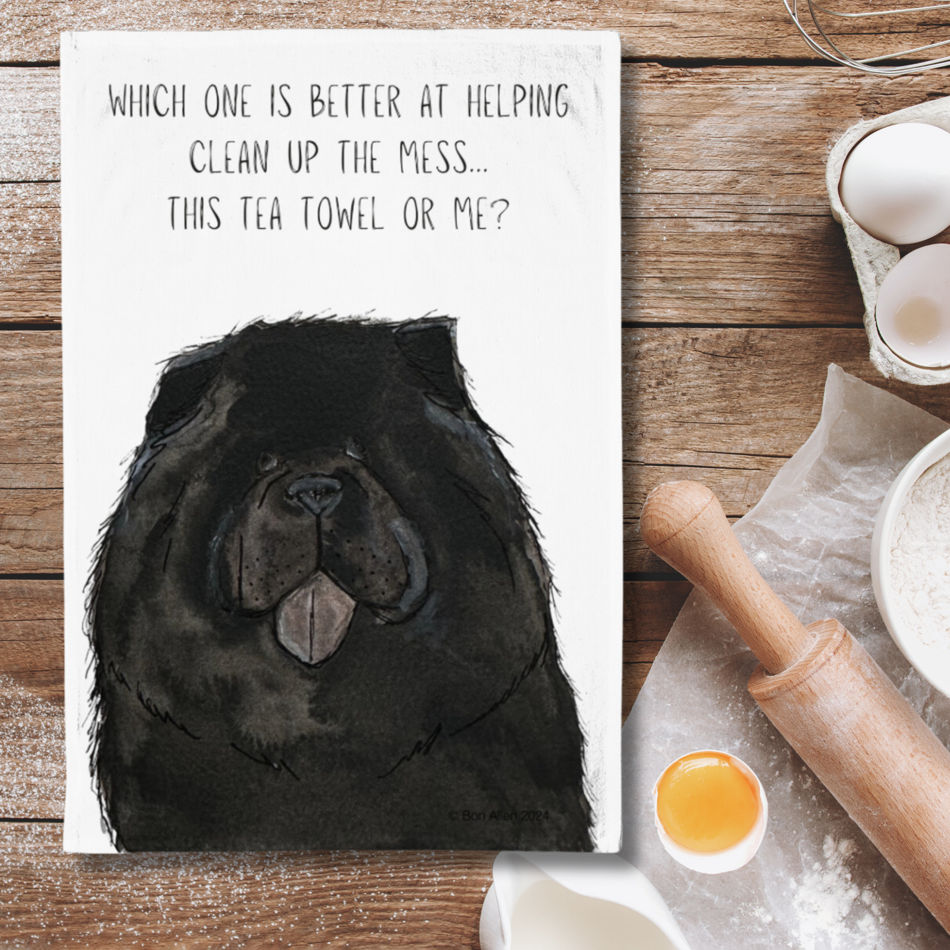 Black Chow Chow Tea Towel