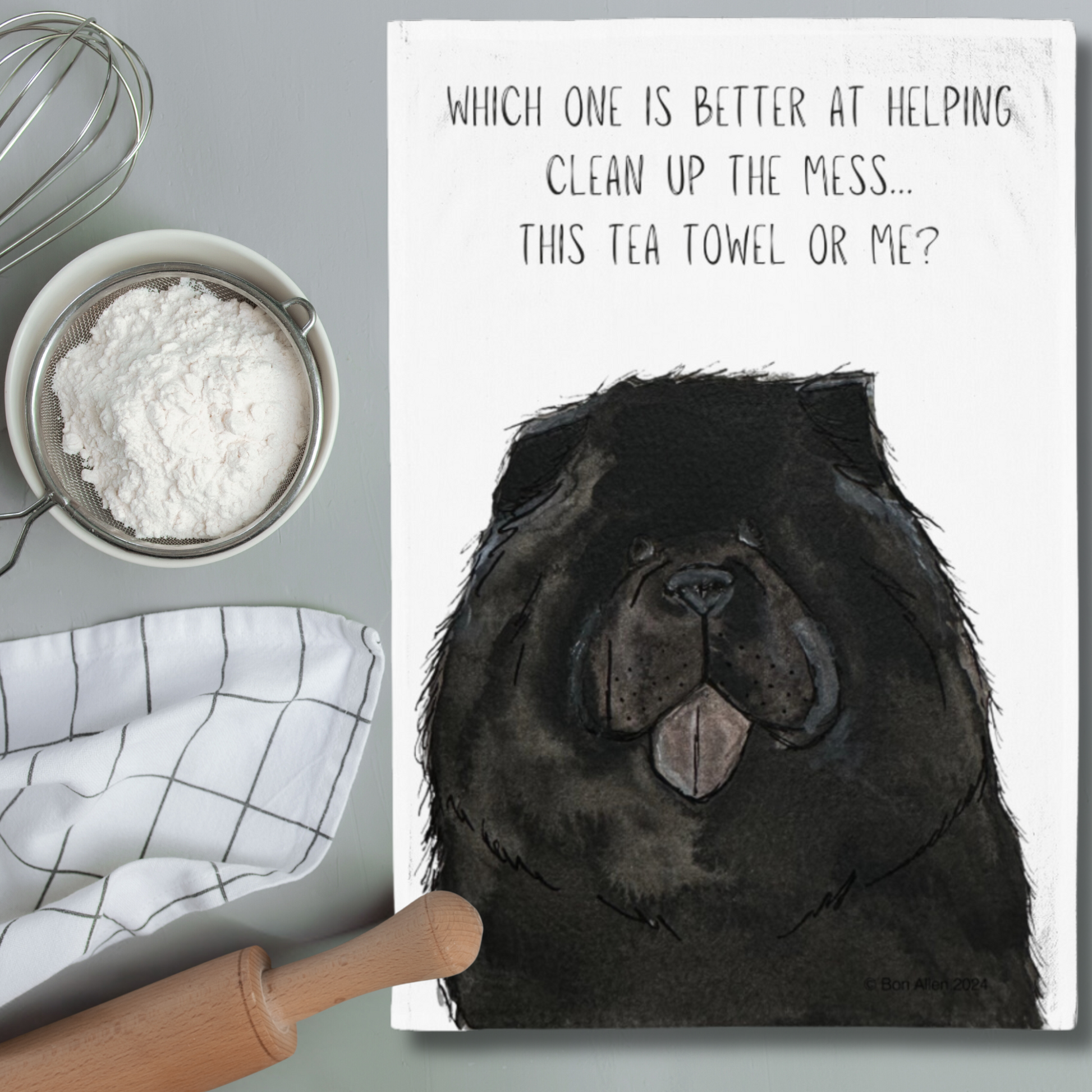 Black Chow Chow Tea Towel