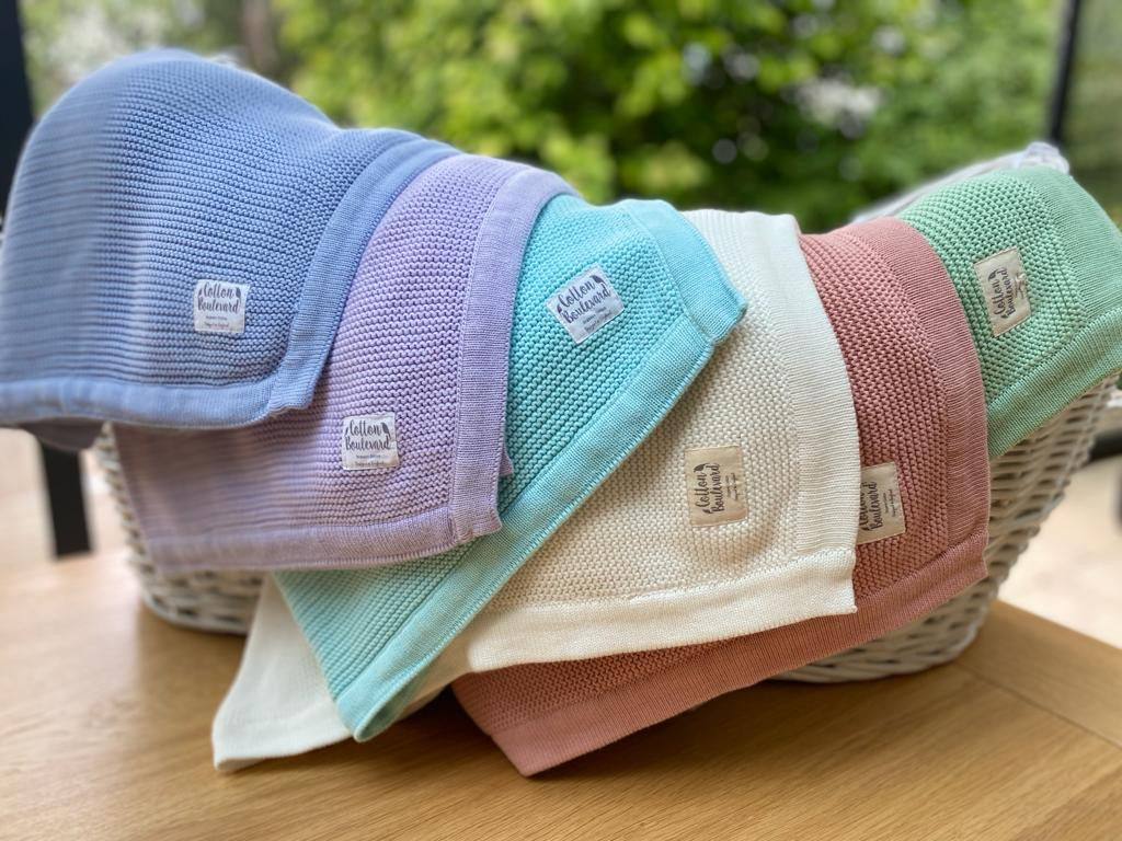 Organic Cotton Knitted Blanket in Aqua 100 x 80cm