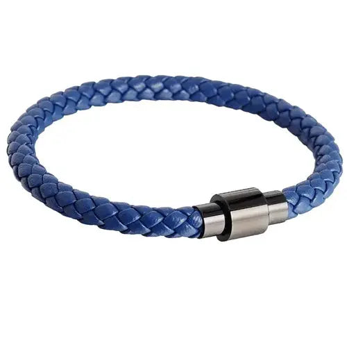 Blue Genuine Leather Bracelet with Magnetic Clasp