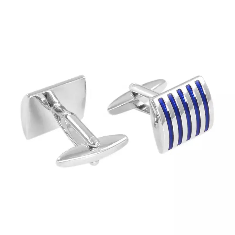 Blue Stripe Curved Cufflinks in Silver
