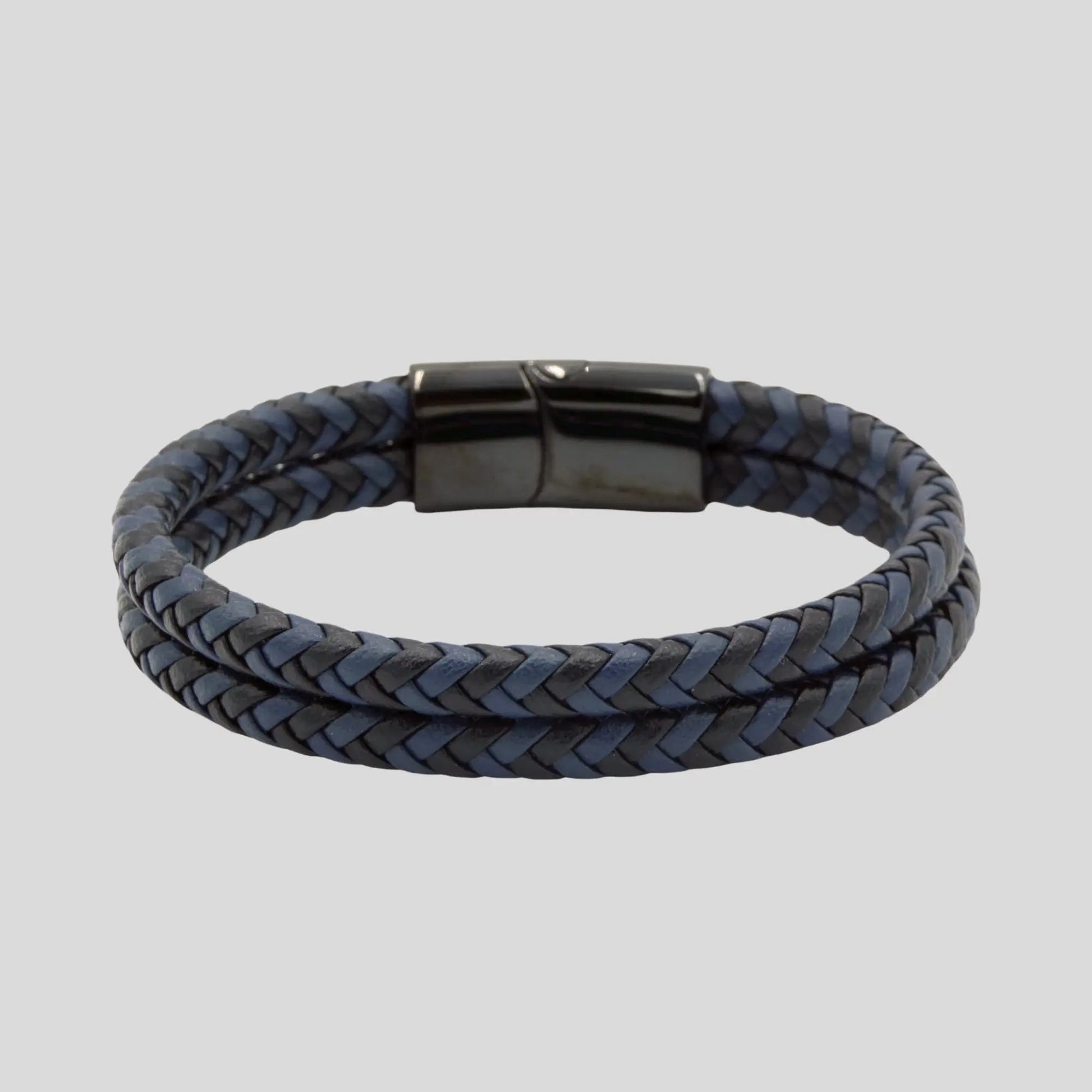Blue and Black Braided Leather Bracelet