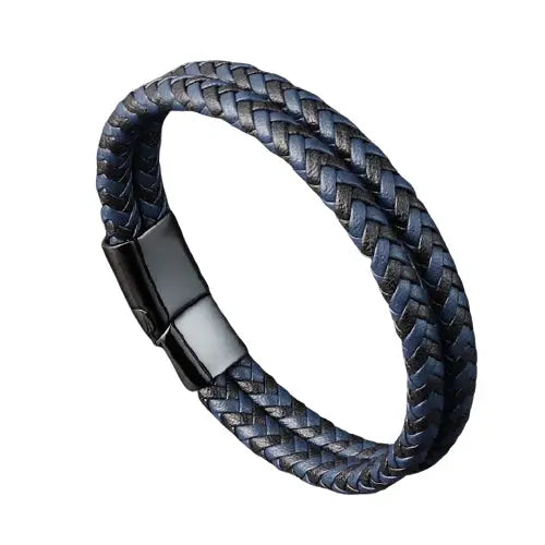 Blue and Black Braided Leather Bracelet