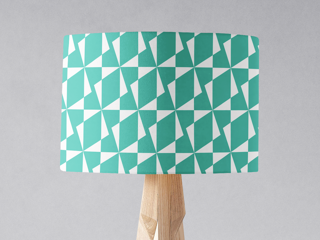 Turquoise and White Retro Geometric Lampshade for Ceiling or Table Lamp