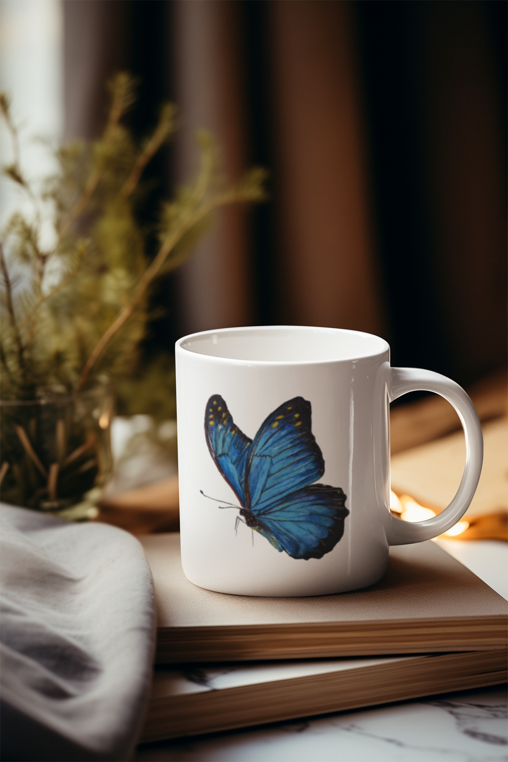 Blue Butterfly 11oz Ceramic Coffee Mug