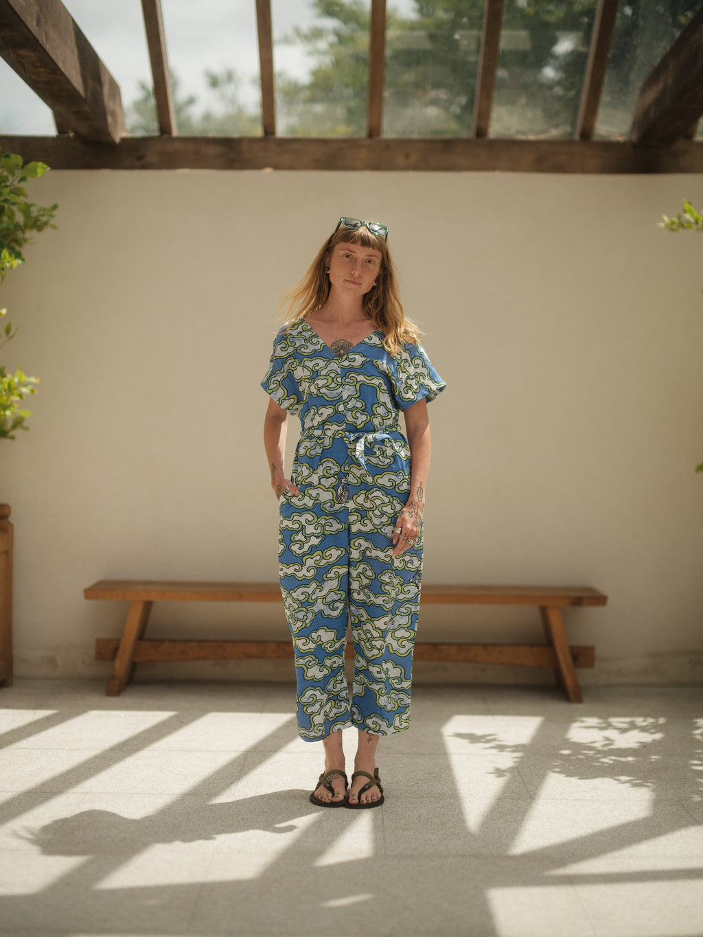 Blue Clouds Loose Fit Jumpsuit in Linen and EcoVera