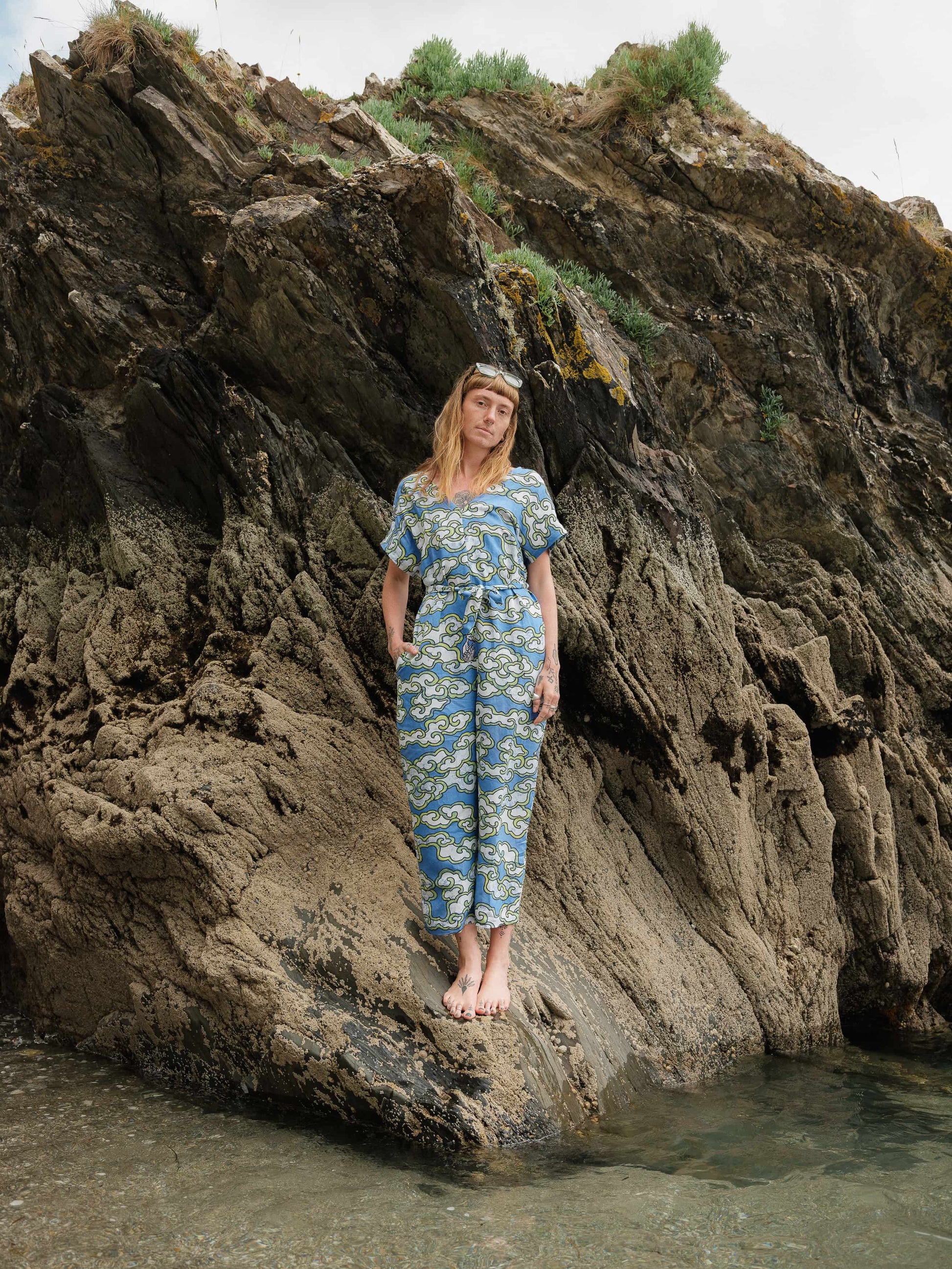 Blue Clouds Loose Fit Jumpsuit in Linen and EcoVera