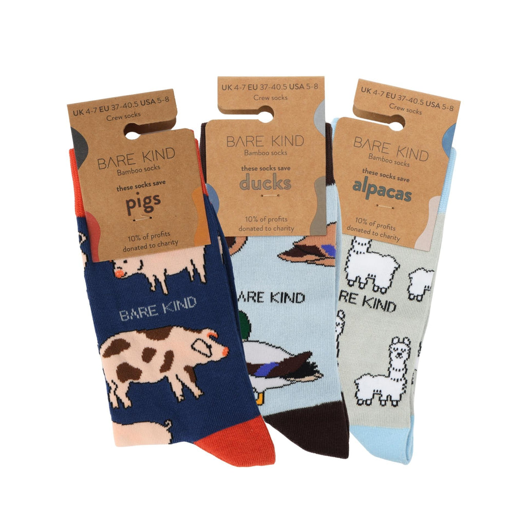 Blue Farm Animals Bundle of 3 Bamboo Socks