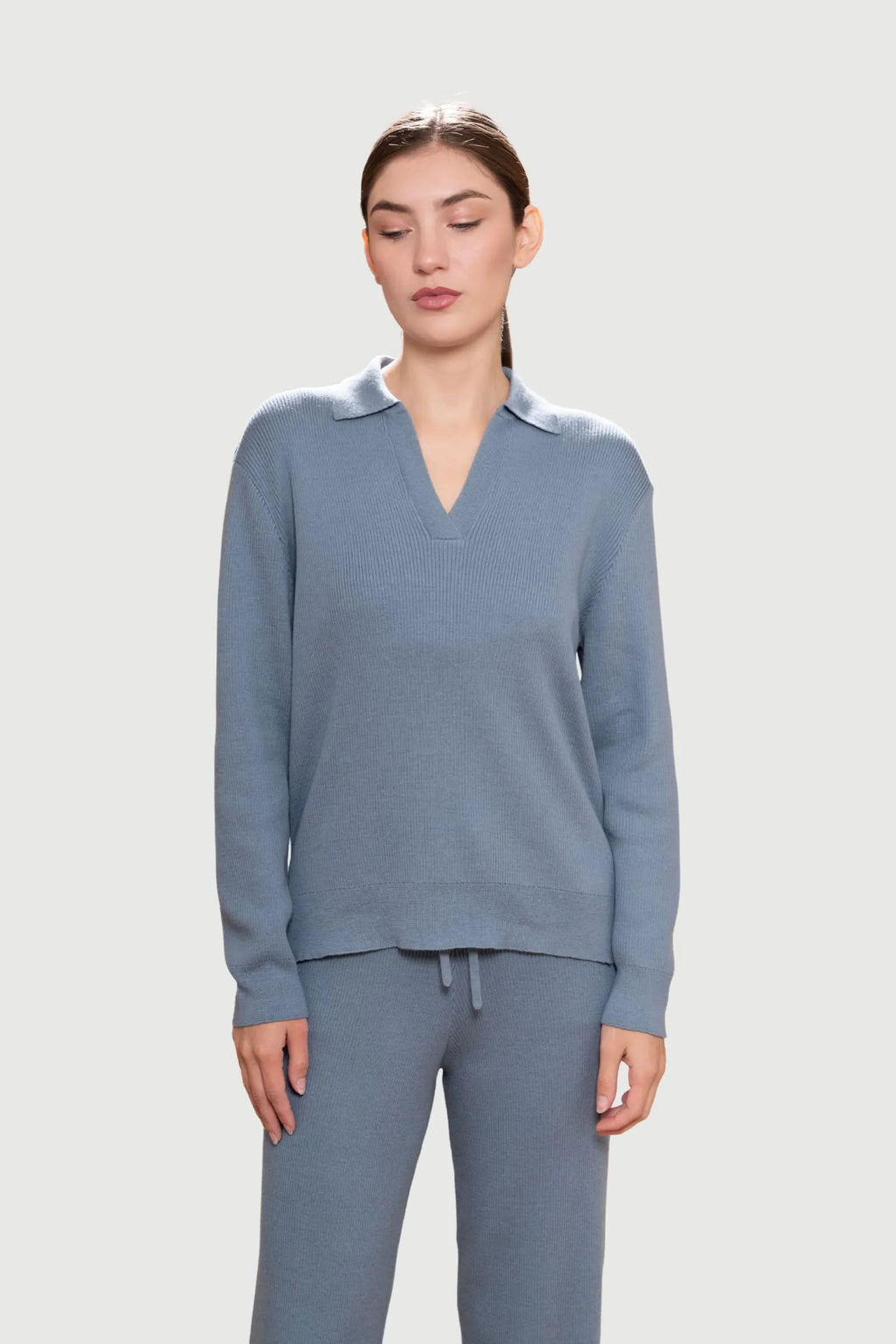 Ribbed Lounge Trousers in Pima Cotton and Baby Alpaca
