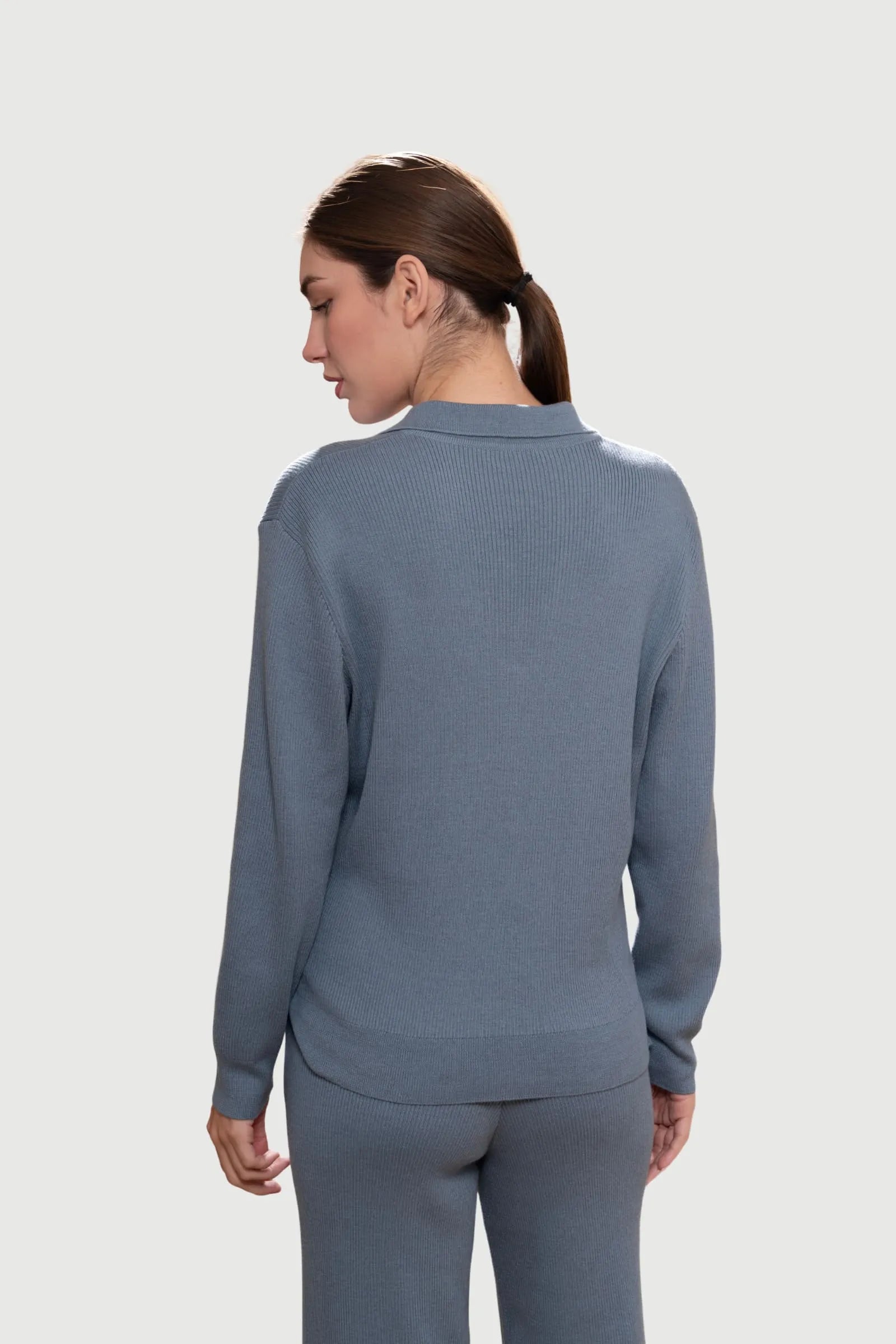 Ribbed Lounge Trousers in Pima Cotton and Baby Alpaca