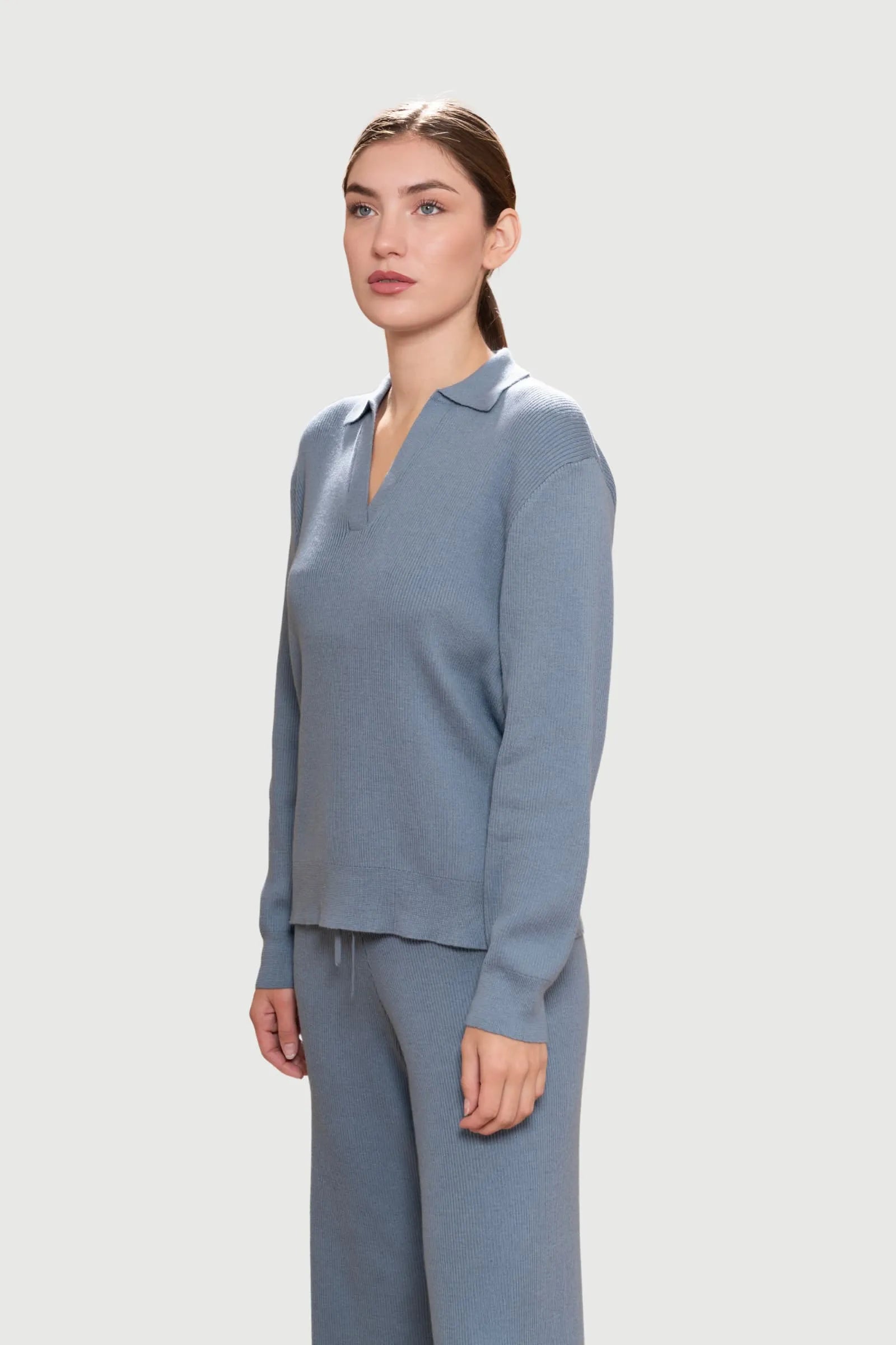 Ribbed Lounge Trousers in Pima Cotton and Baby Alpaca