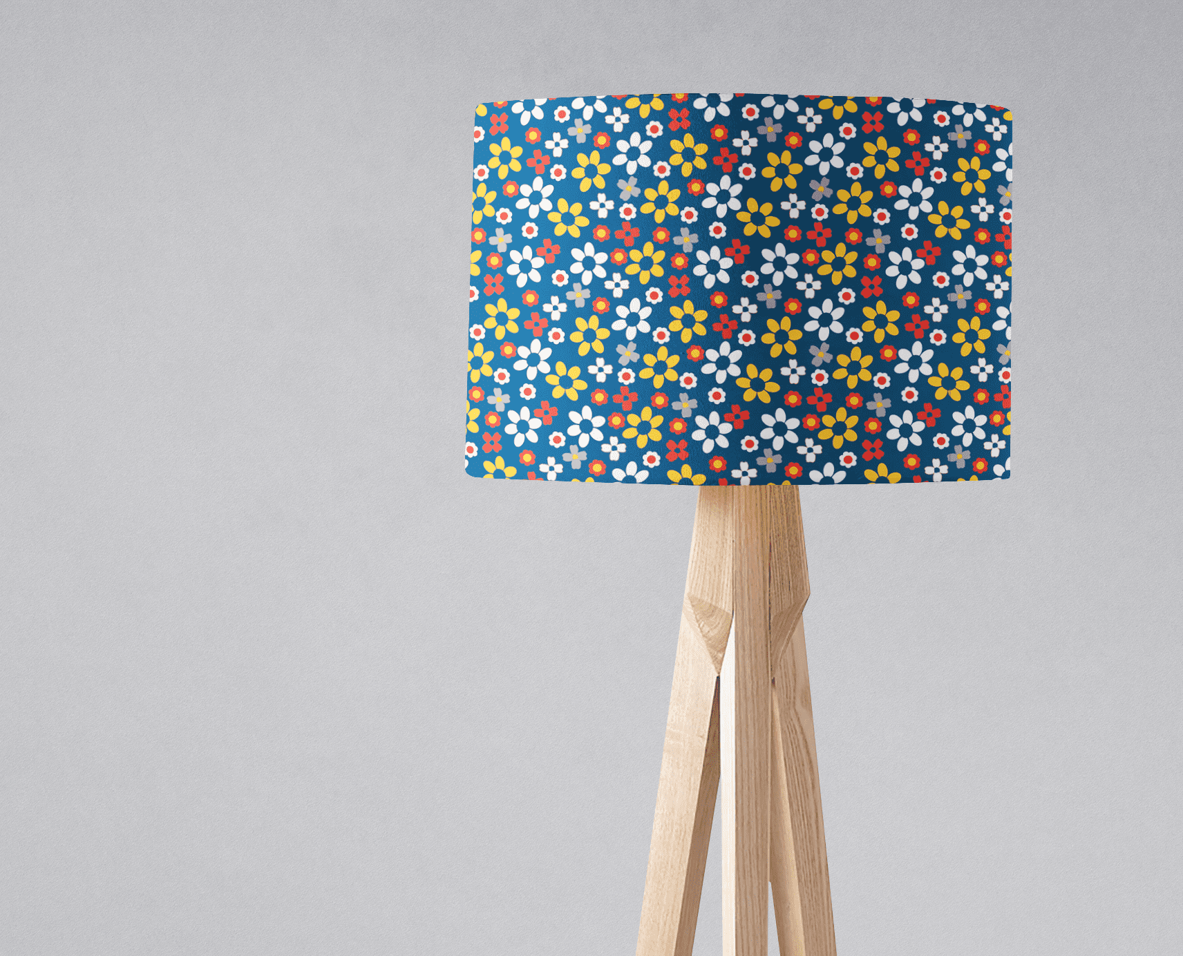 Blue White and Yellow Floral Retro Lampshade