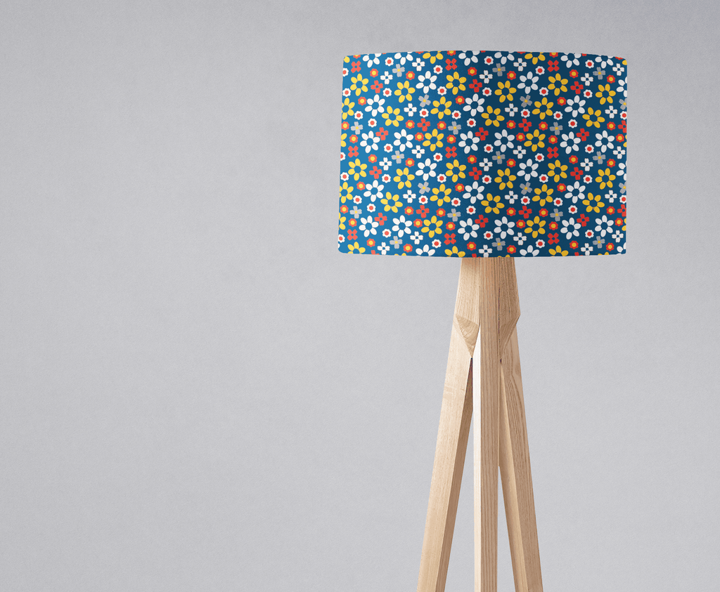 Blue White and Yellow Floral Retro Lampshade