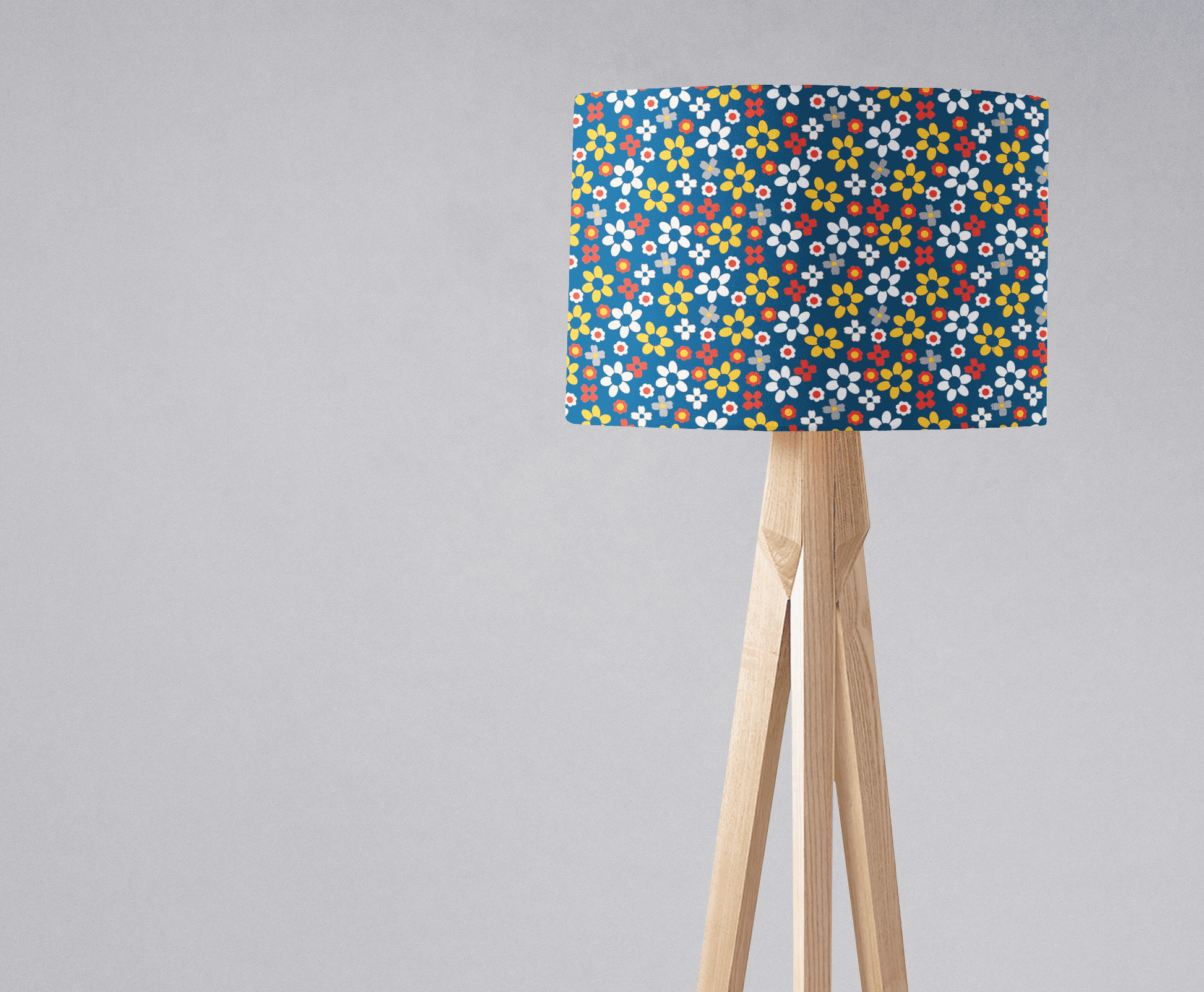 Blue White and Yellow Floral Retro Lampshade