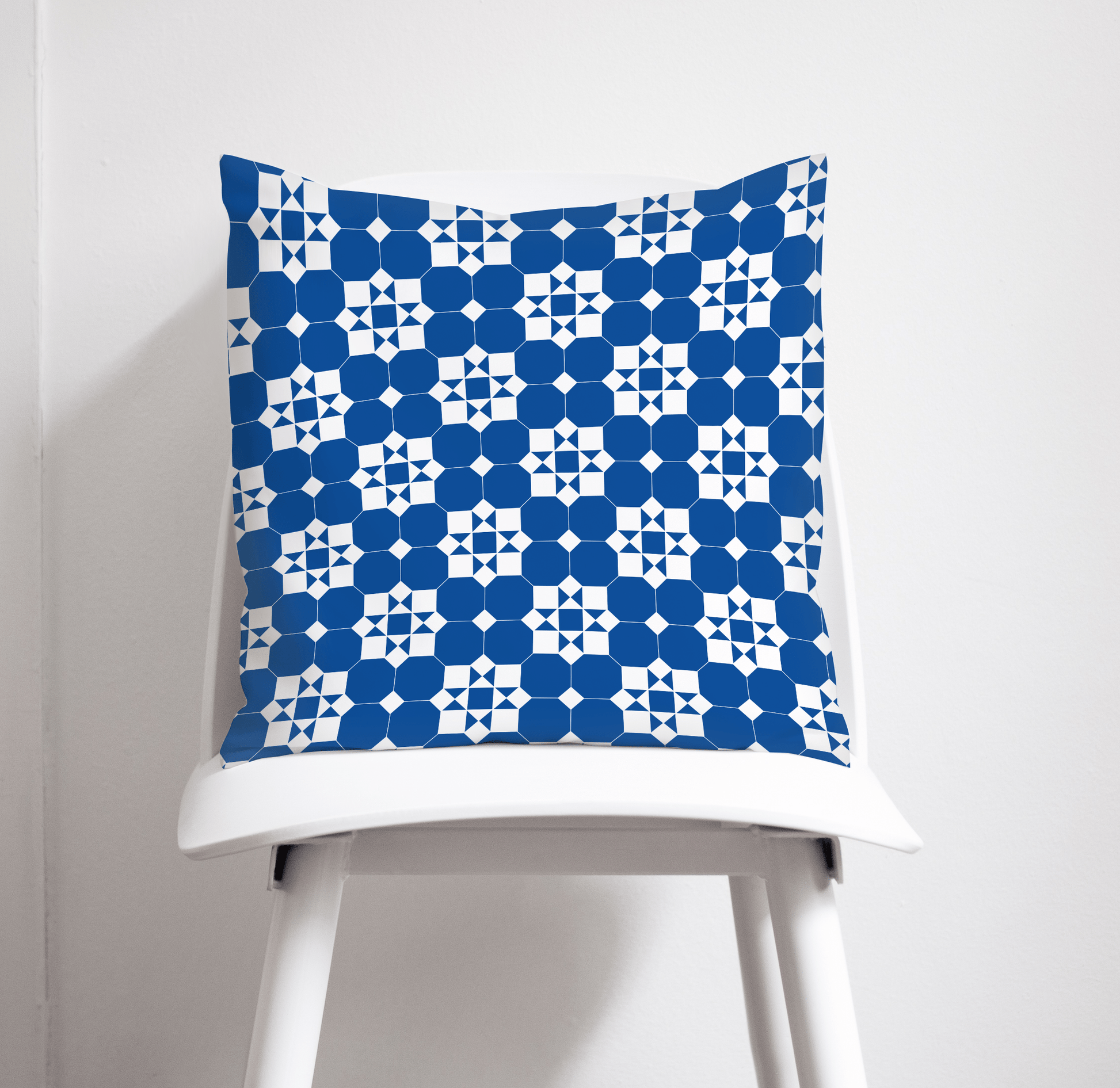 Blue and White Geometric Tiles Throw Pillow Cover