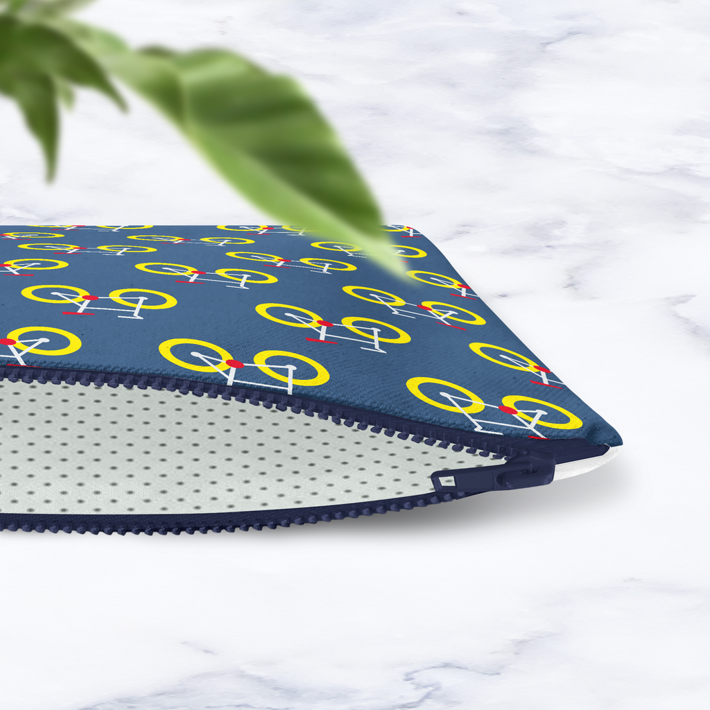 Dark Blue Makeup Bag with Yellow Bicycle Print