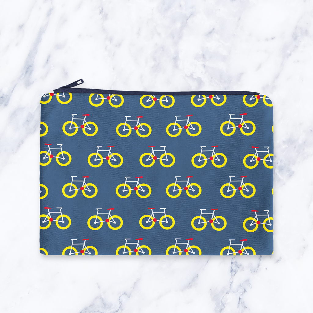 Dark Blue Makeup Bag with Yellow Bicycle Print