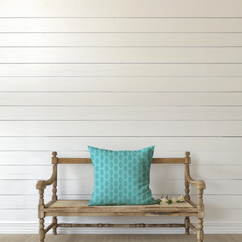Turquoise and White Geometric Cushion Cover in Cotton