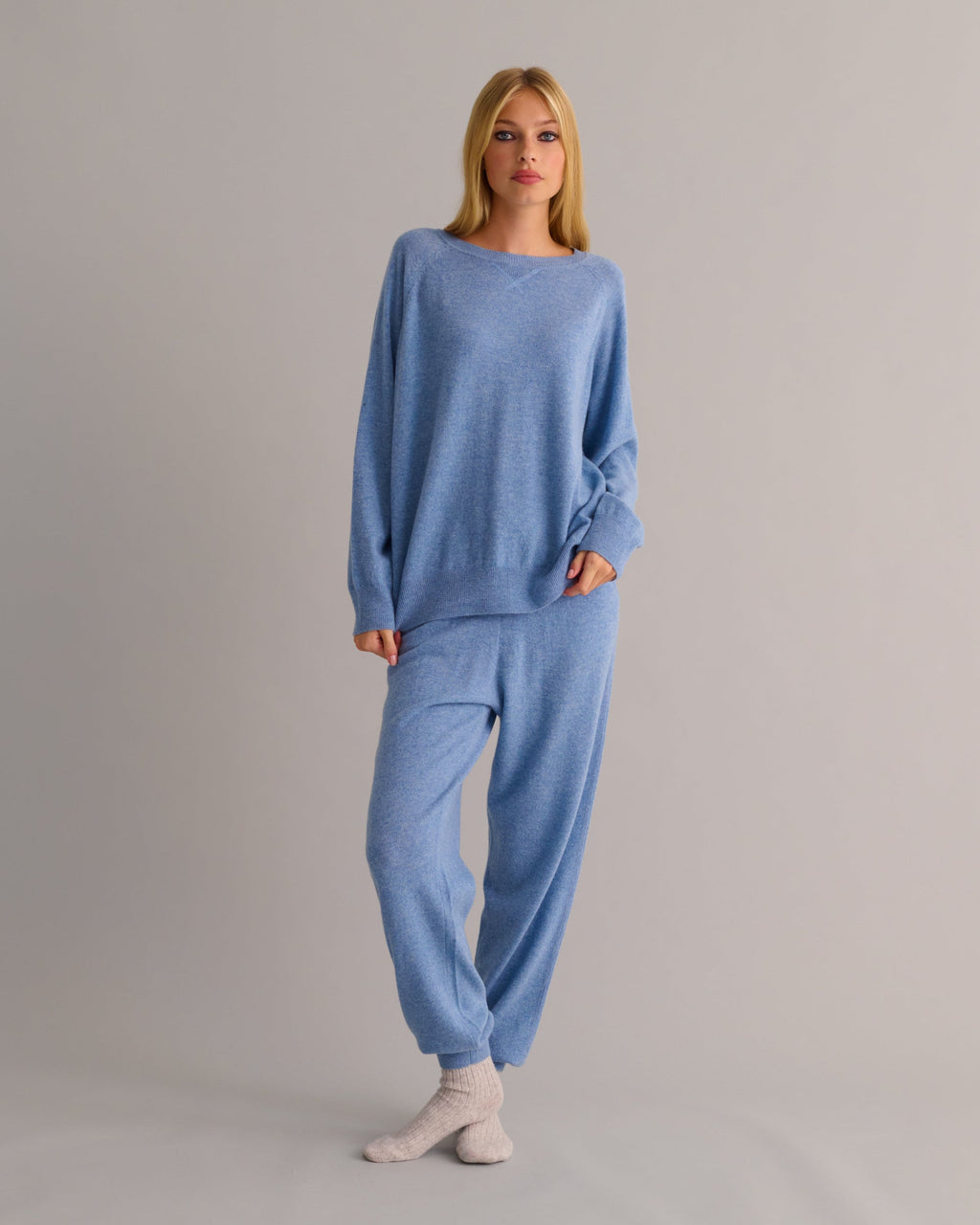 Chambray Blue Cashmere Cuffed Ankle Joggers