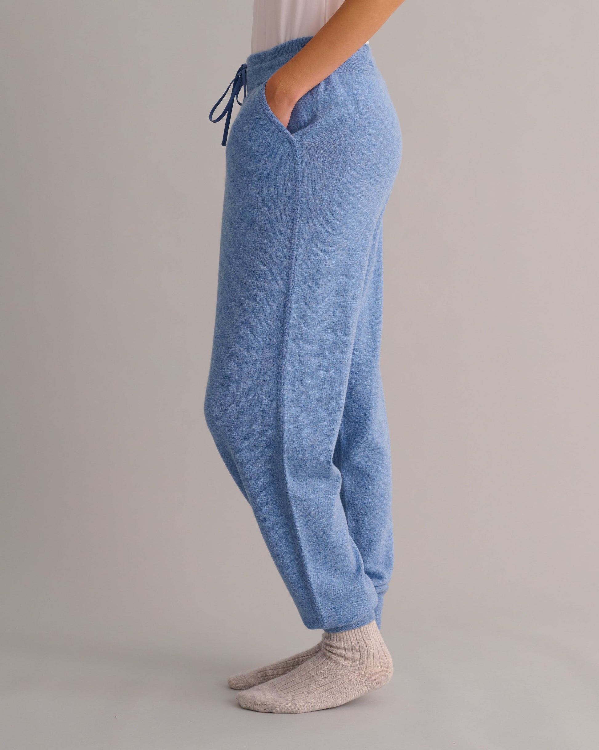 Chambray Blue Cashmere Cuffed Ankle Joggers
