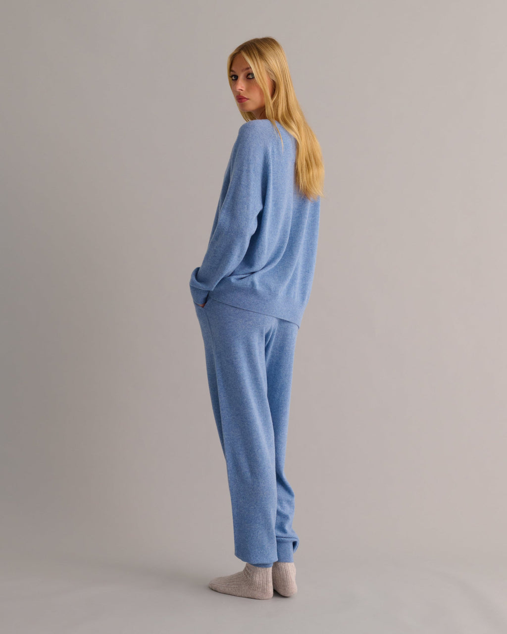 Chambray Blue Cashmere Cuffed Ankle Joggers