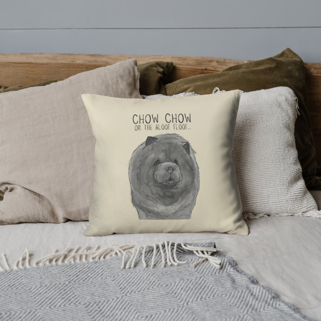 Blue Chow Chow Cushion Cover with Aloof Floof Design