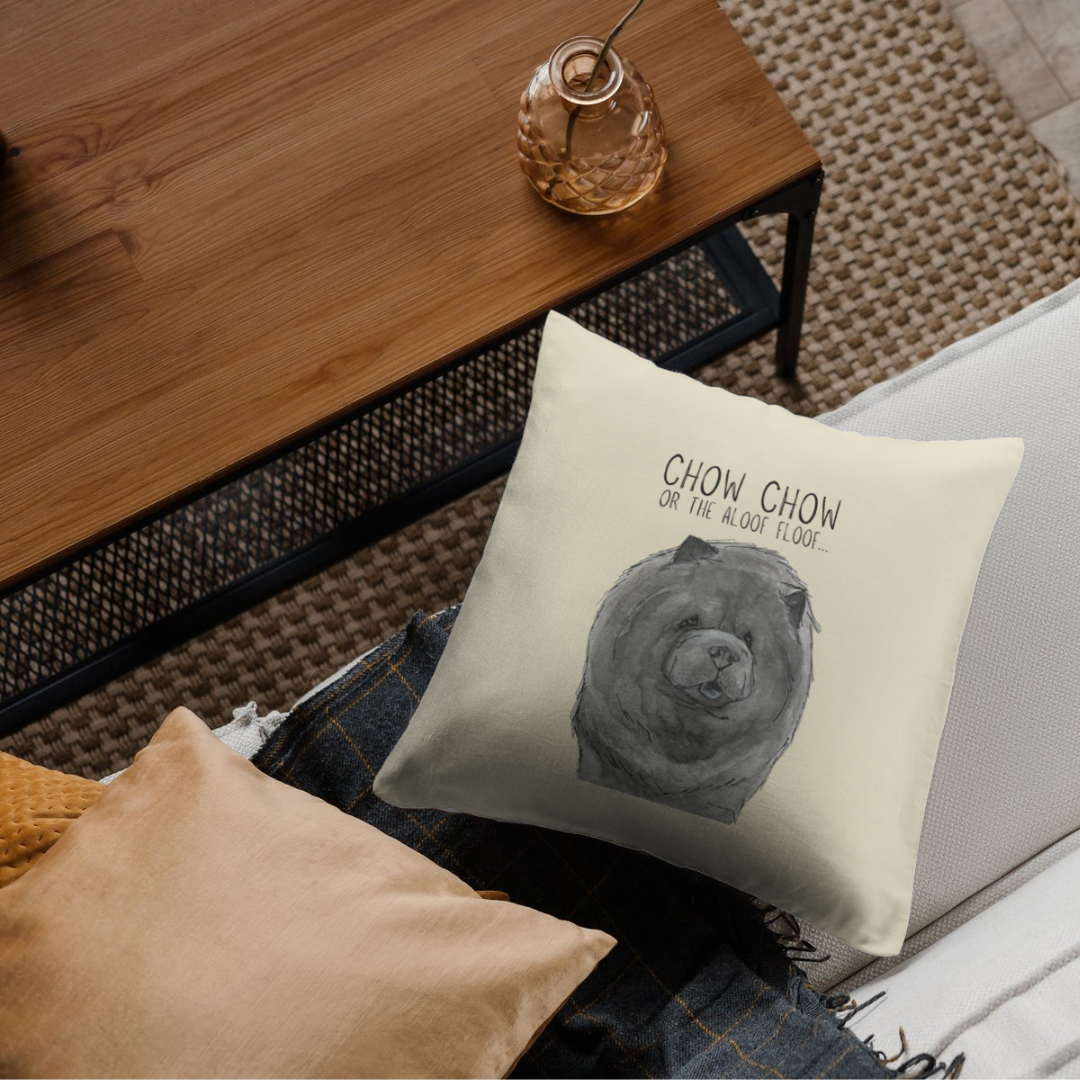 Blue Chow Chow Cushion Cover with Aloof Floof Design