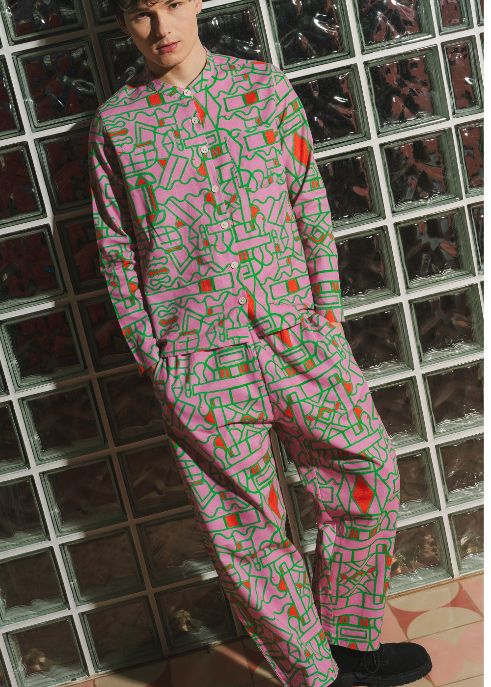 Organic Cotton and Linen Balloon Trousers in Blush Horizon