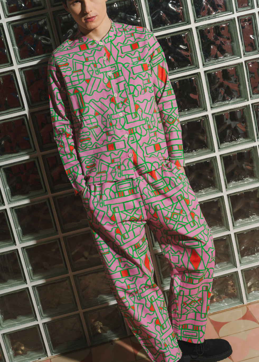 Organic Cotton Linen Shirt in Blush Horizon