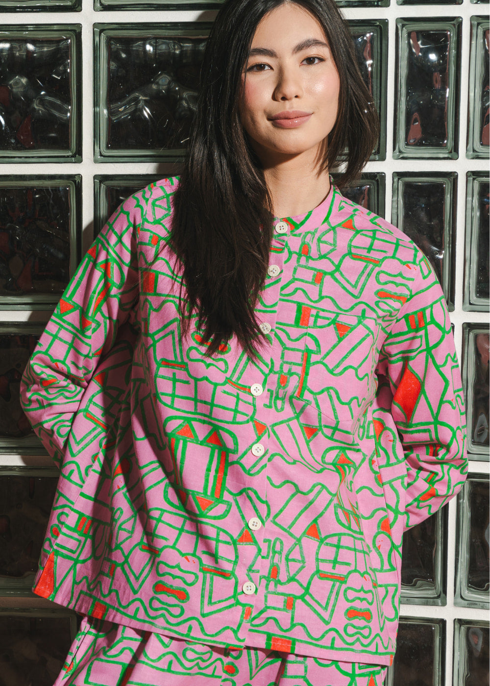 Organic Cotton Linen Shirt in Blush Horizon