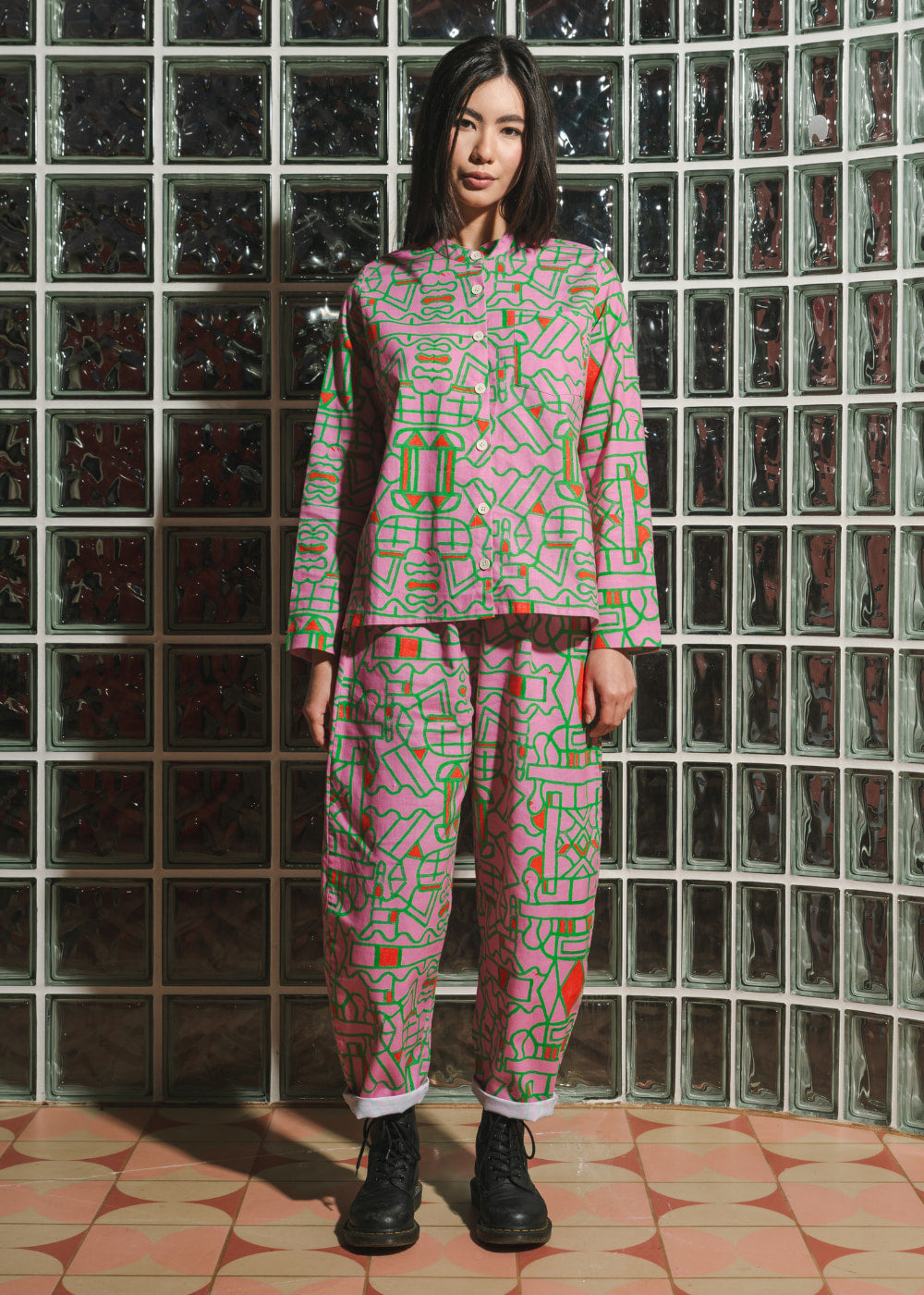 Organic Cotton and Linen Balloon Trousers in Blush Horizon