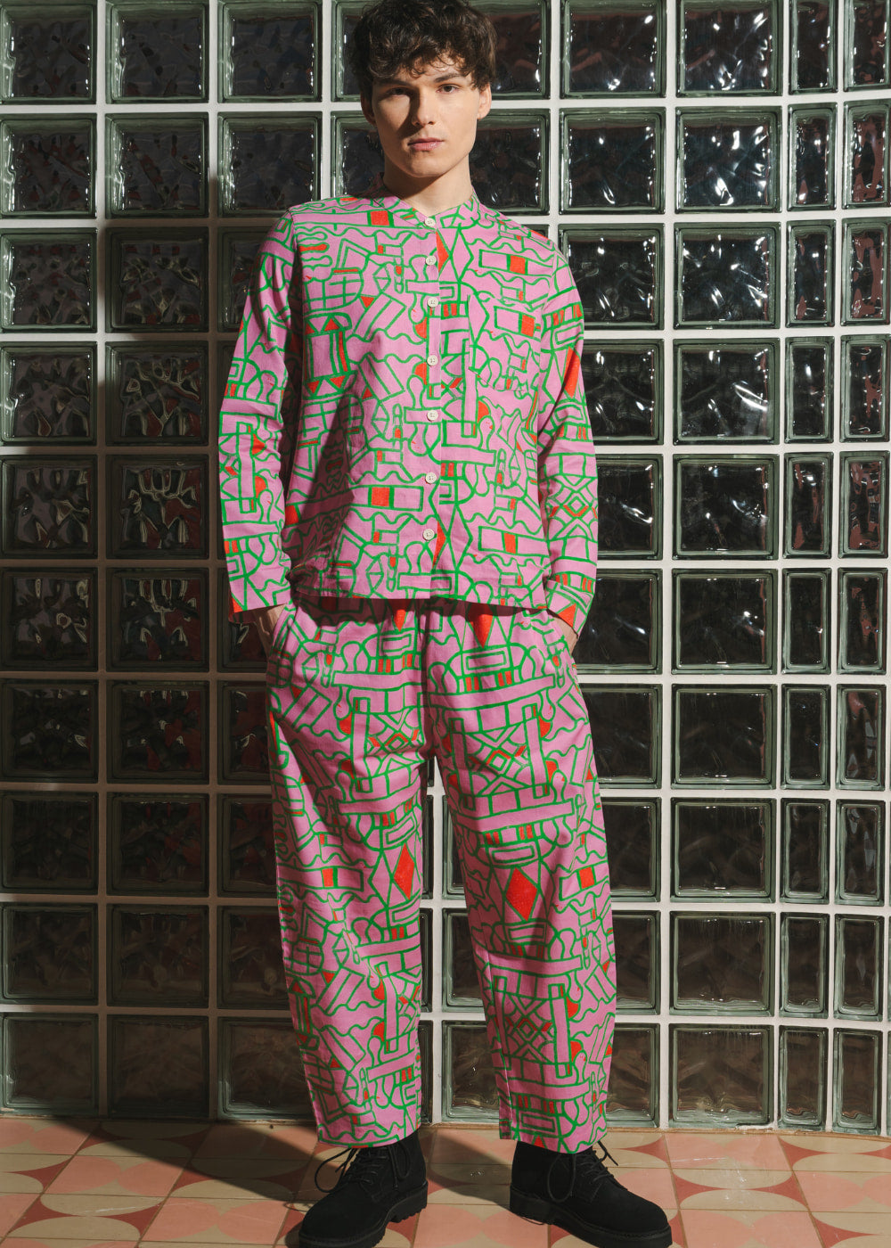 Organic Cotton and Linen Balloon Trousers in Blush Horizon