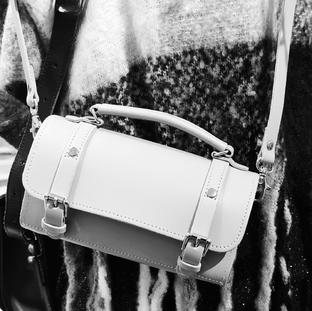 Handmade Leather Bowler Bag in Ghost Grey