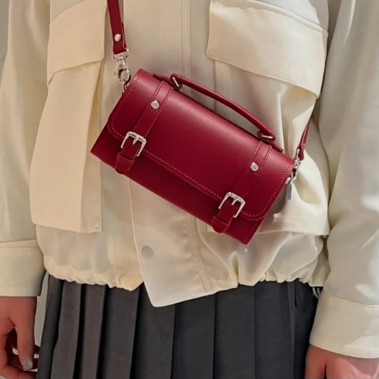 Handmade Red Leather Bowler Bag