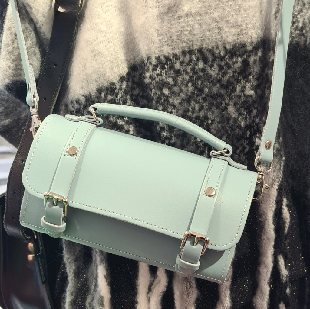 Handmade Leather Bowler Bag in Sea Green