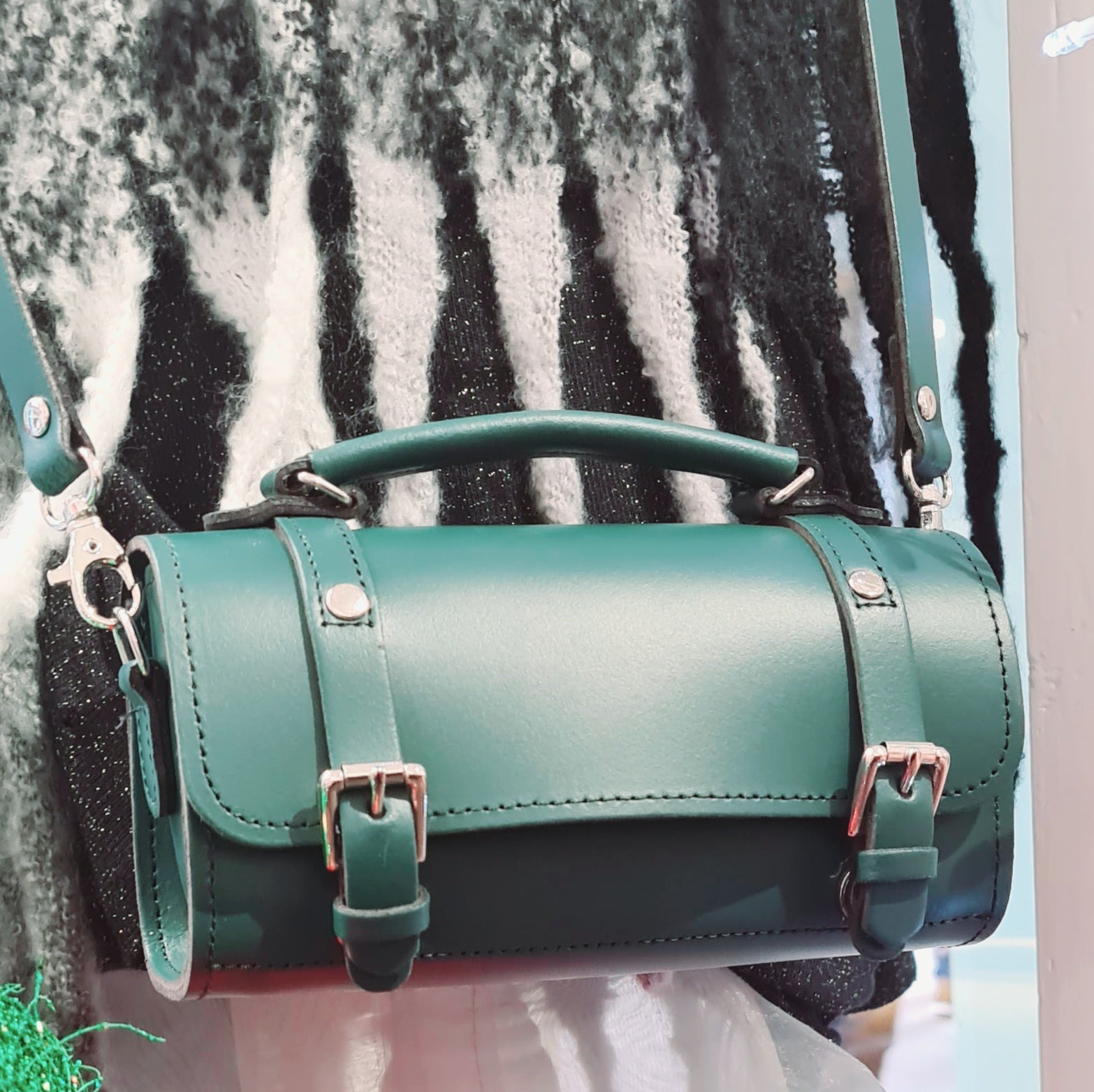 Handmade Leather Bowler Bag in Teal