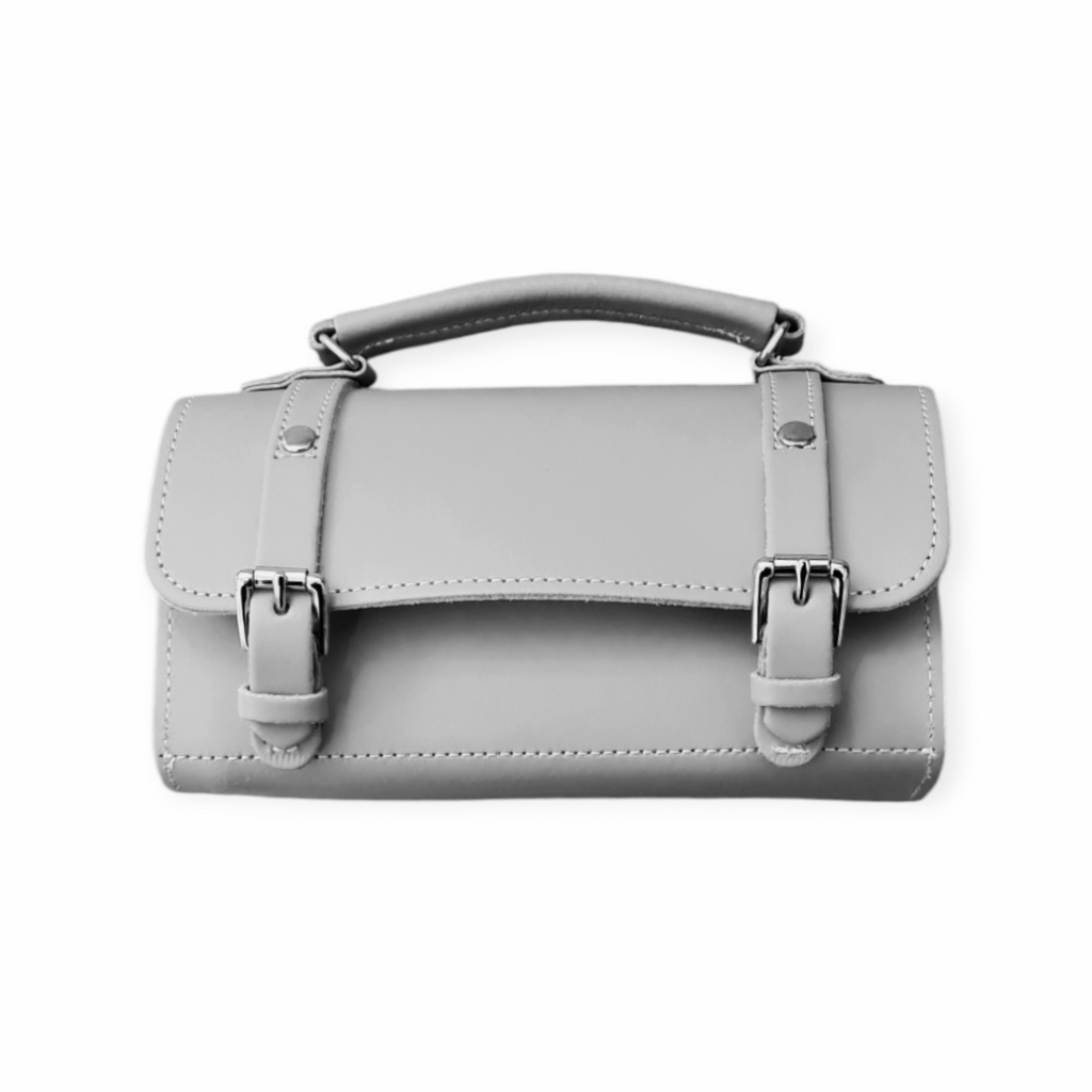 Handmade Leather Bowler Bag in Ghost Grey